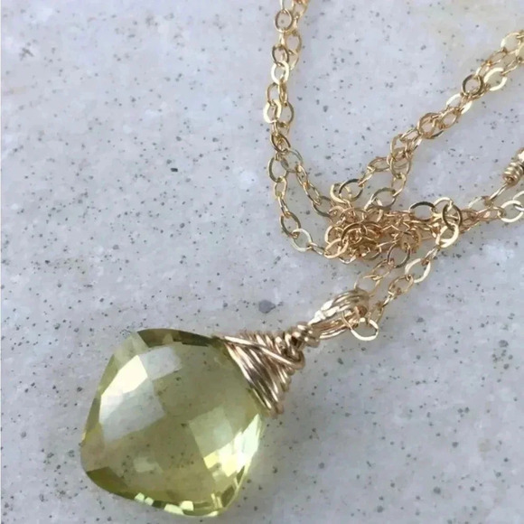 Yellow Quartz Gemstone,Pendant Diamond Shape,Gold Filled - Picture 2 of 5